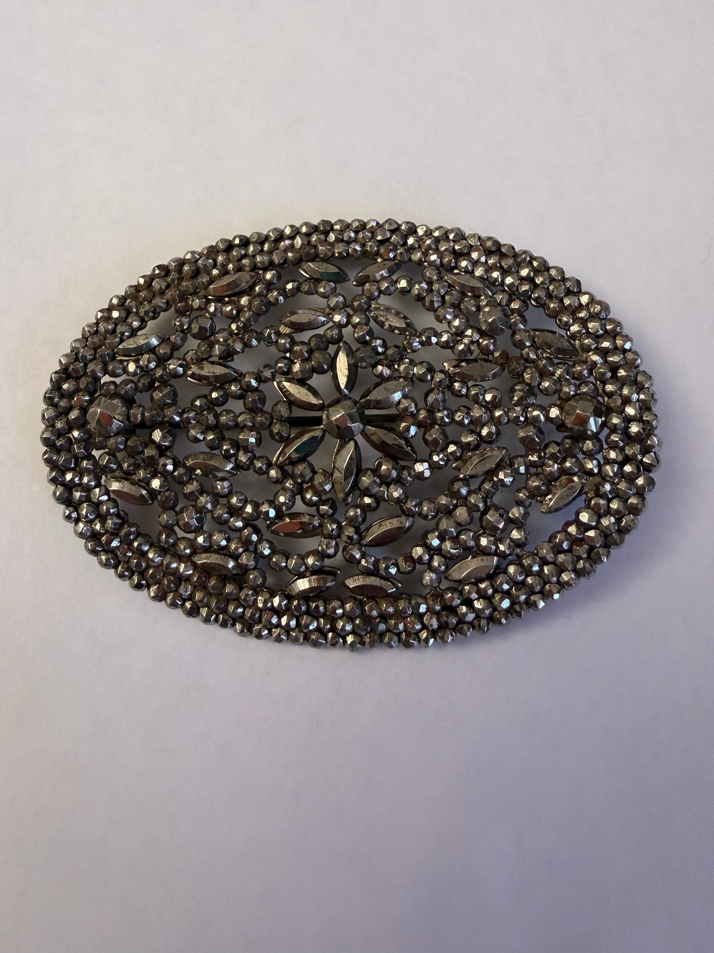 Antique Oversized Victorian Cut Steel Oval Brooch