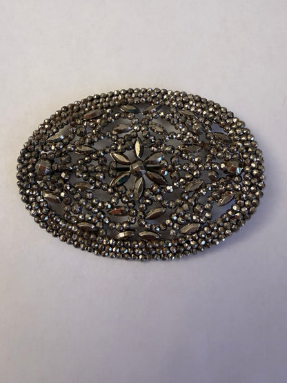 Antique Oversized Victorian Cut Steel Oval Brooch