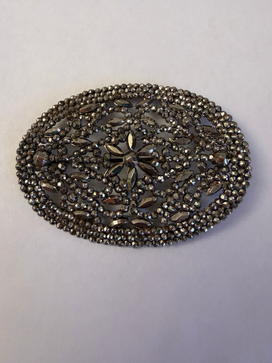 Antique Oversized Victorian Cut Steel Oval Brooch