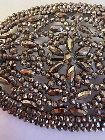 Antique Oversized Victorian Cut Steel Oval Brooch