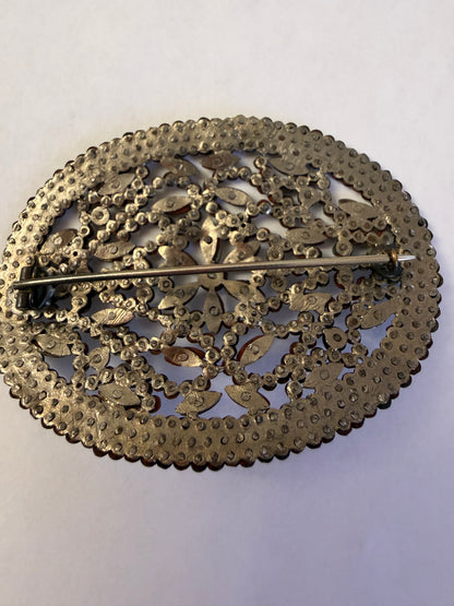 Antique Oversized Victorian Cut Steel Oval Brooch