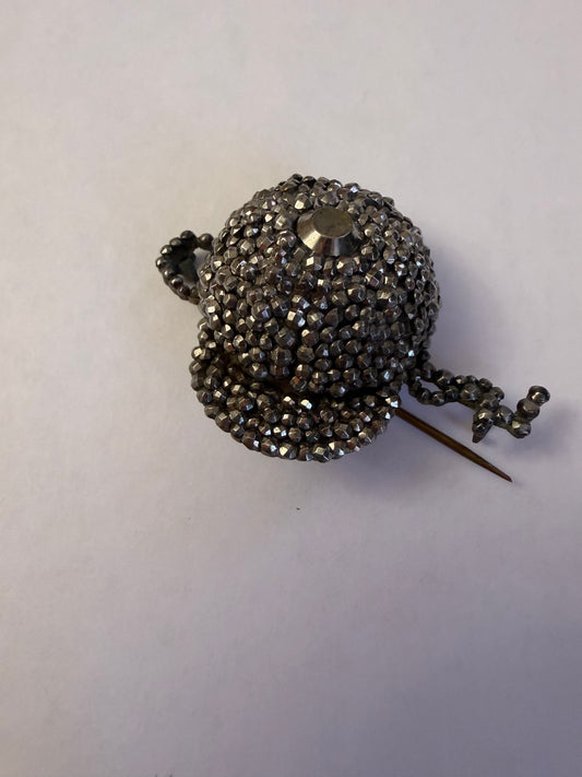 Antique Rare Victorian Cut Steel Jockey Cap Brooch