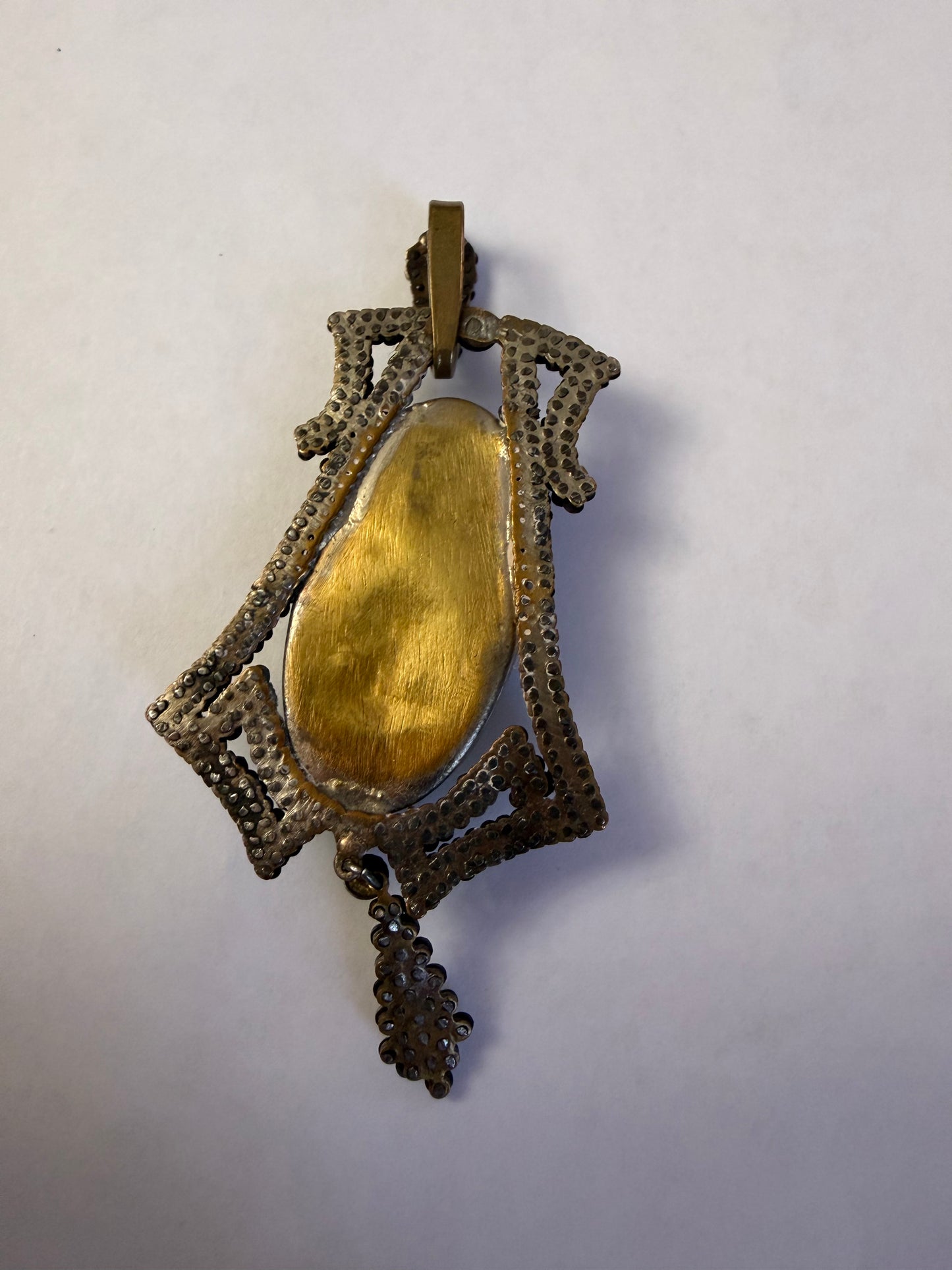 Antique Victorian Cut Steel Foil Opal Glass Pendant