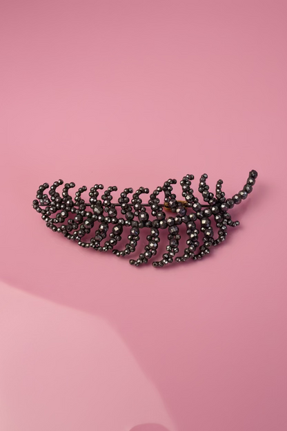 Antique Victorian Cut Steel Large Dramatic Feather Brooch