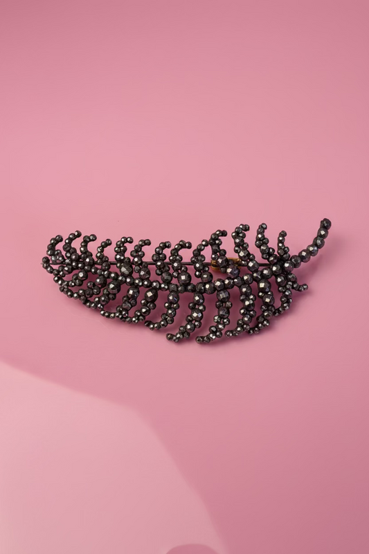 Antique Victorian Cut Steel Large Dramatic Feather Brooch