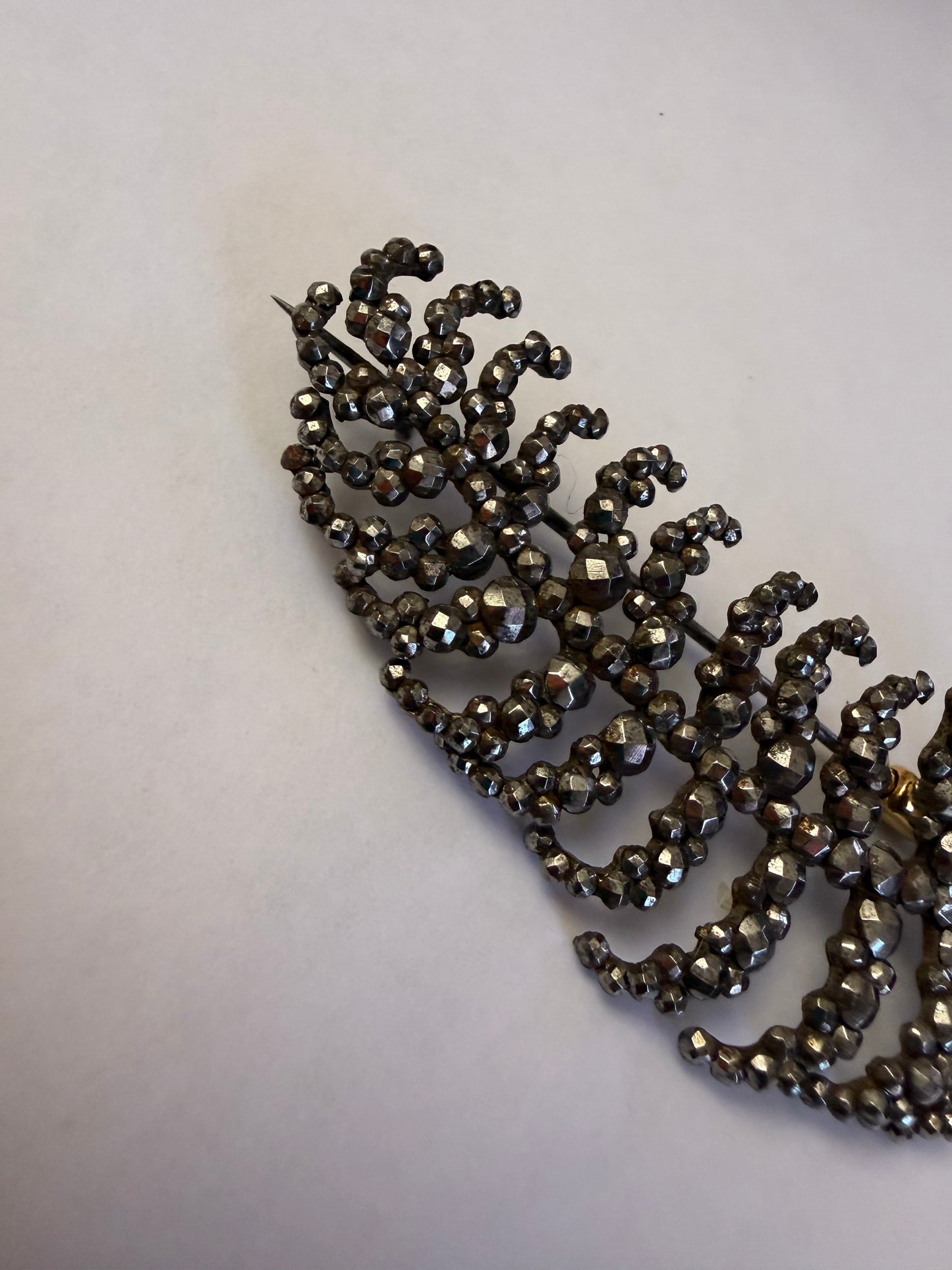 Antique Victorian Cut Steel Large Dramatic Feather Brooch