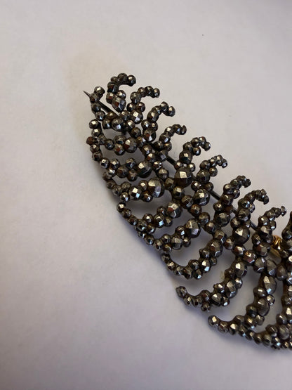 Antique Victorian Cut Steel Large Dramatic Feather Brooch