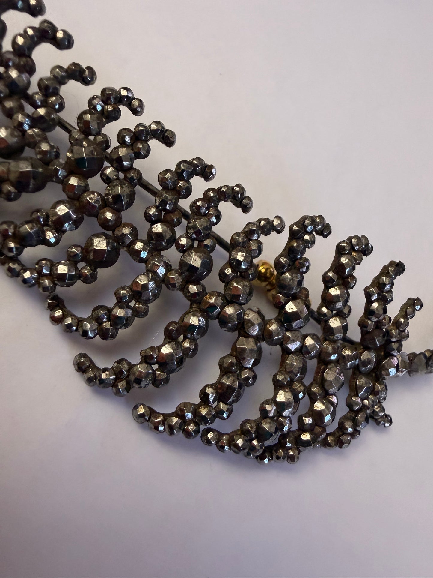 Antique Victorian Cut Steel Large Dramatic Feather Brooch