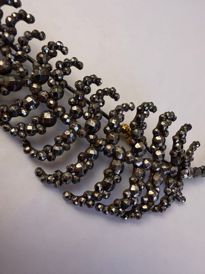 Antique Victorian Cut Steel Large Dramatic Feather Brooch