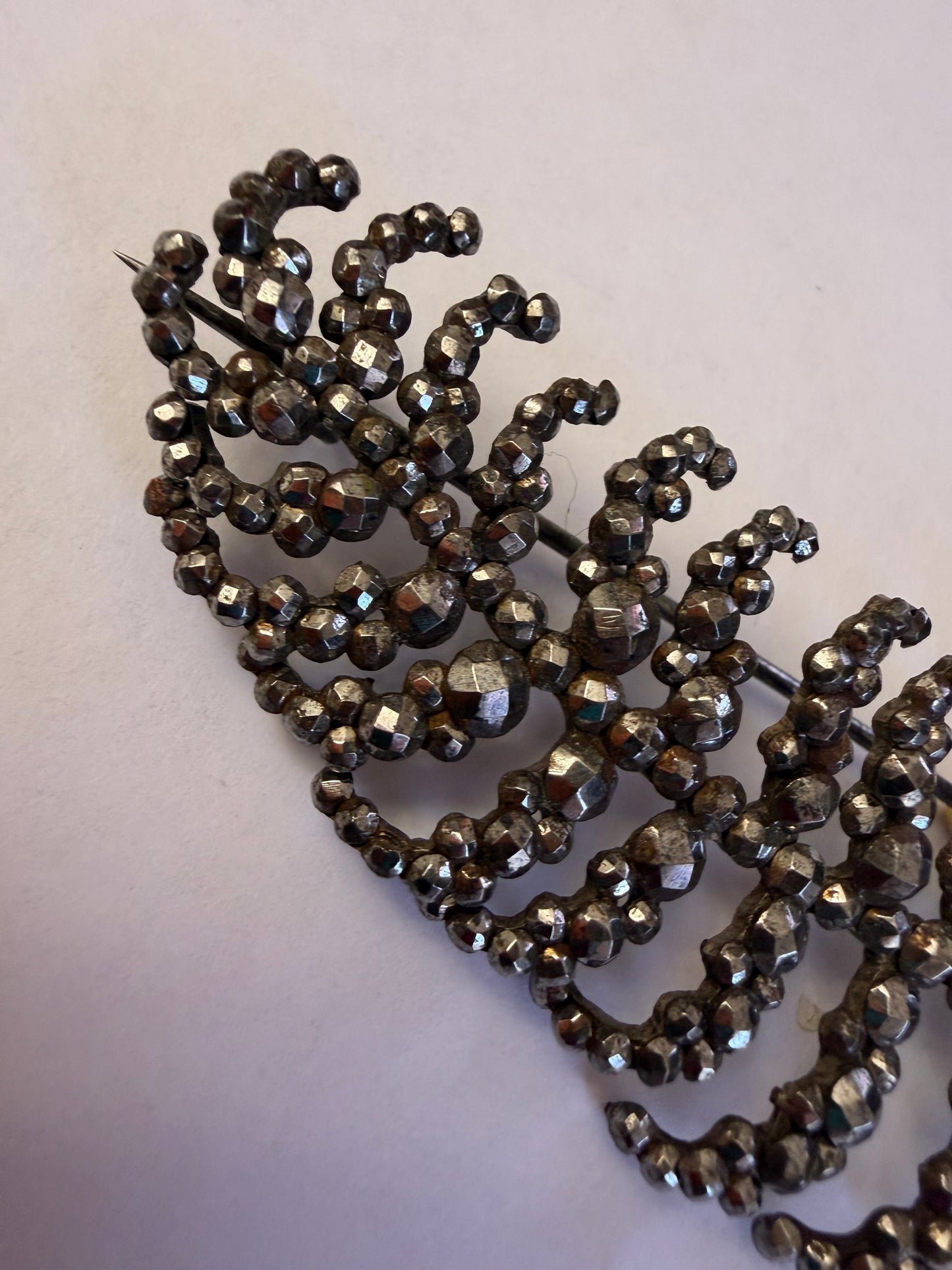 Antique Victorian Cut Steel Large Dramatic Feather Brooch