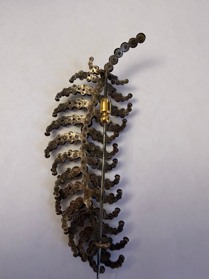 Antique Victorian Cut Steel Large Dramatic Feather Brooch