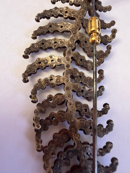 Antique Victorian Cut Steel Large Dramatic Feather Brooch
