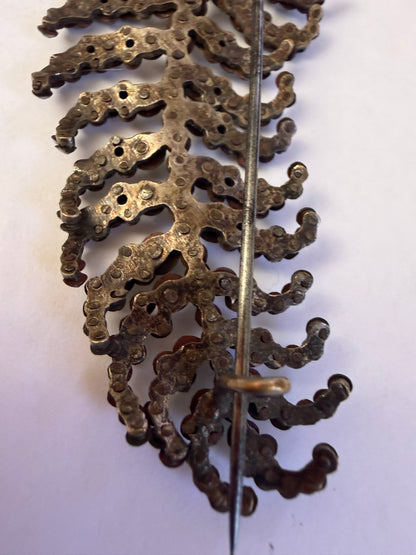 Antique Victorian Cut Steel Large Dramatic Feather Brooch