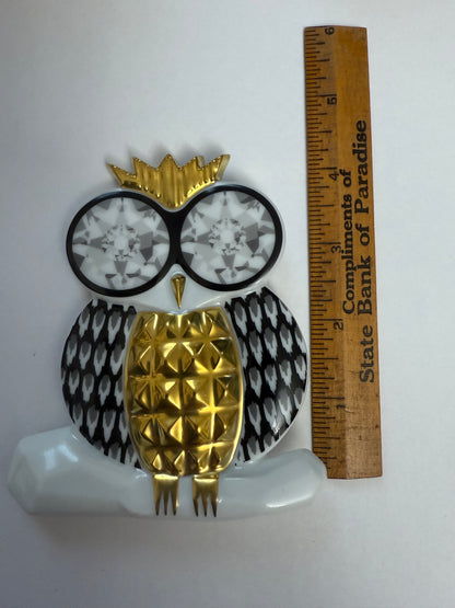 Iris Apfel's Documented Bernardaud 22K Gold & Porcelain Owl Brooch