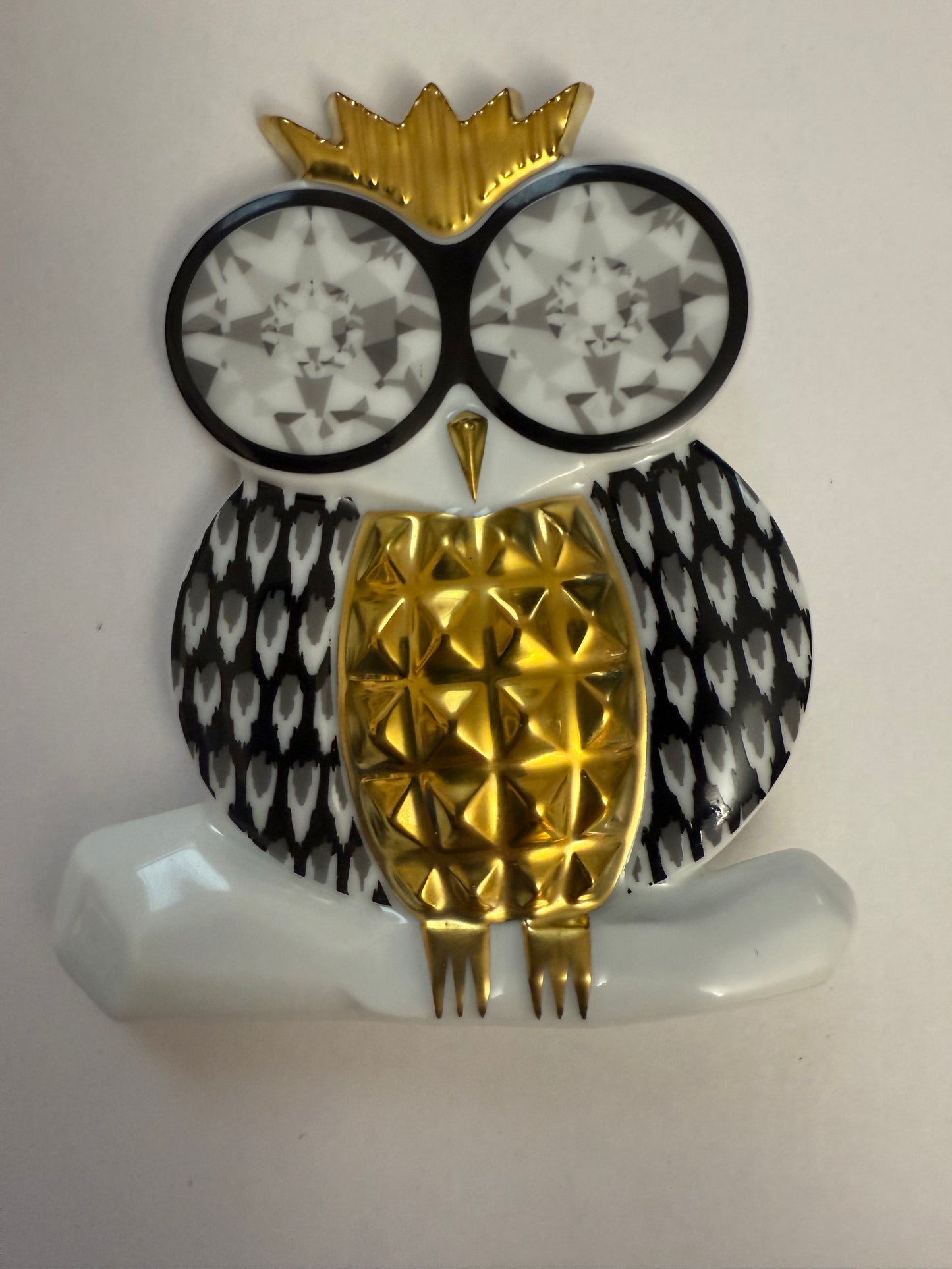Iris Apfel's Documented Bernardaud 22K Gold & Porcelain Owl Brooch
