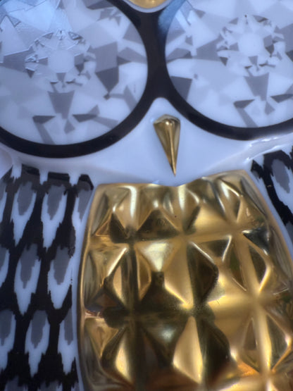 Iris Apfel's Documented Bernardaud 22K Gold & Porcelain Owl Brooch