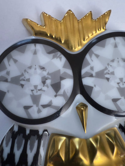 Iris Apfel's Documented Bernardaud 22K Gold & Porcelain Owl Brooch