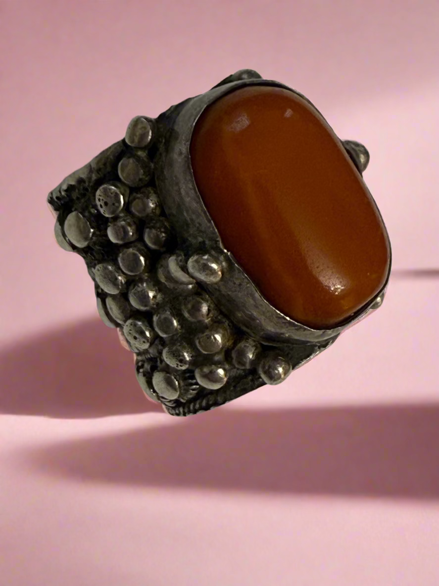 Iris Apfel's Highly Documented Vintage Silver Tibetan Amber Ring