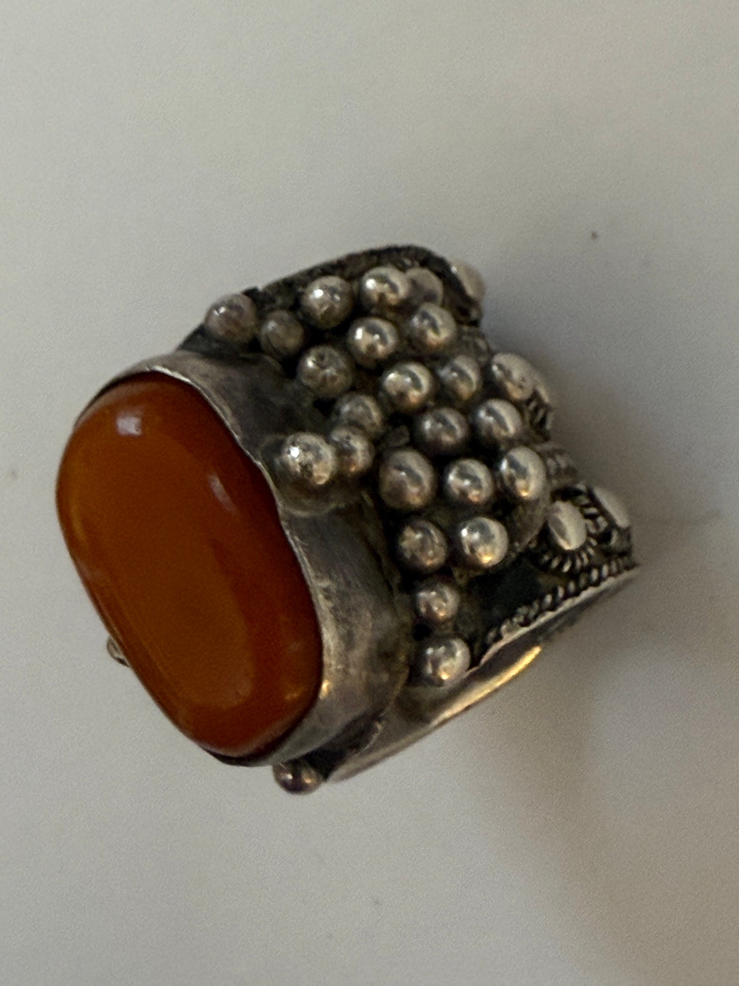 Iris Apfel's Highly Documented Vintage Silver Tibetan Amber Ring