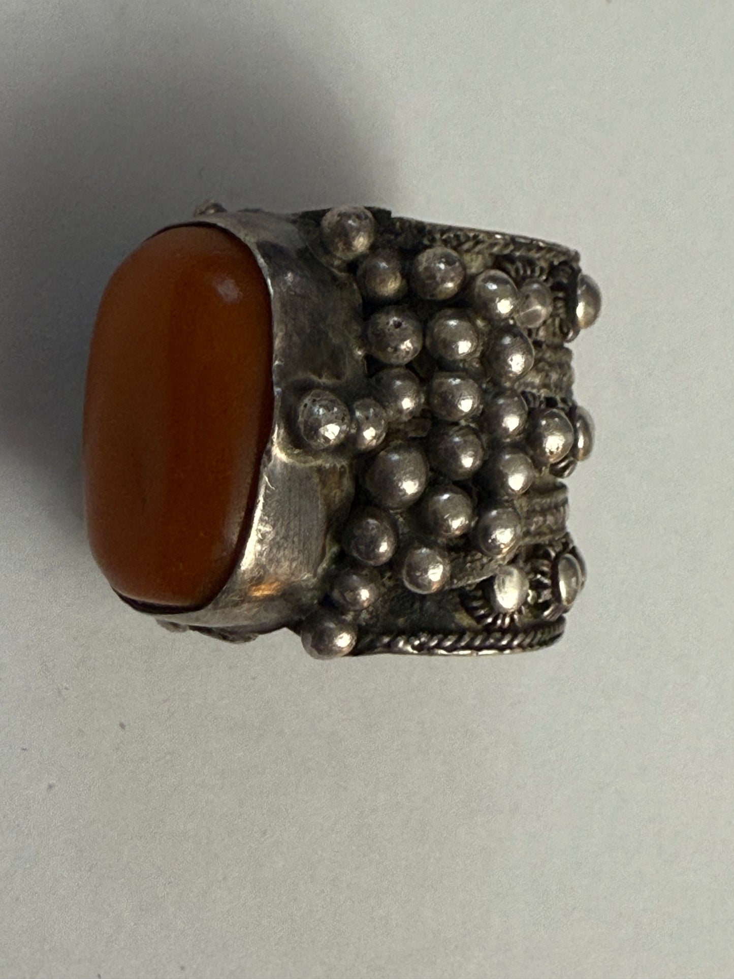 Iris Apfel's Highly Documented Vintage Silver Tibetan Amber Ring