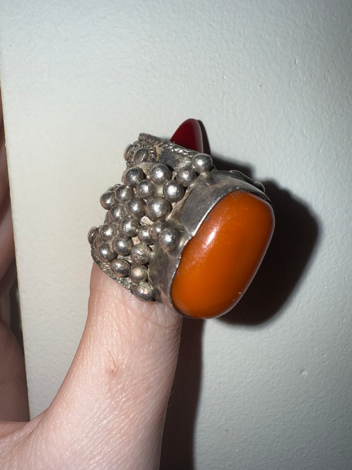 Iris Apfel's Highly Documented Vintage Silver Tibetan Amber Ring