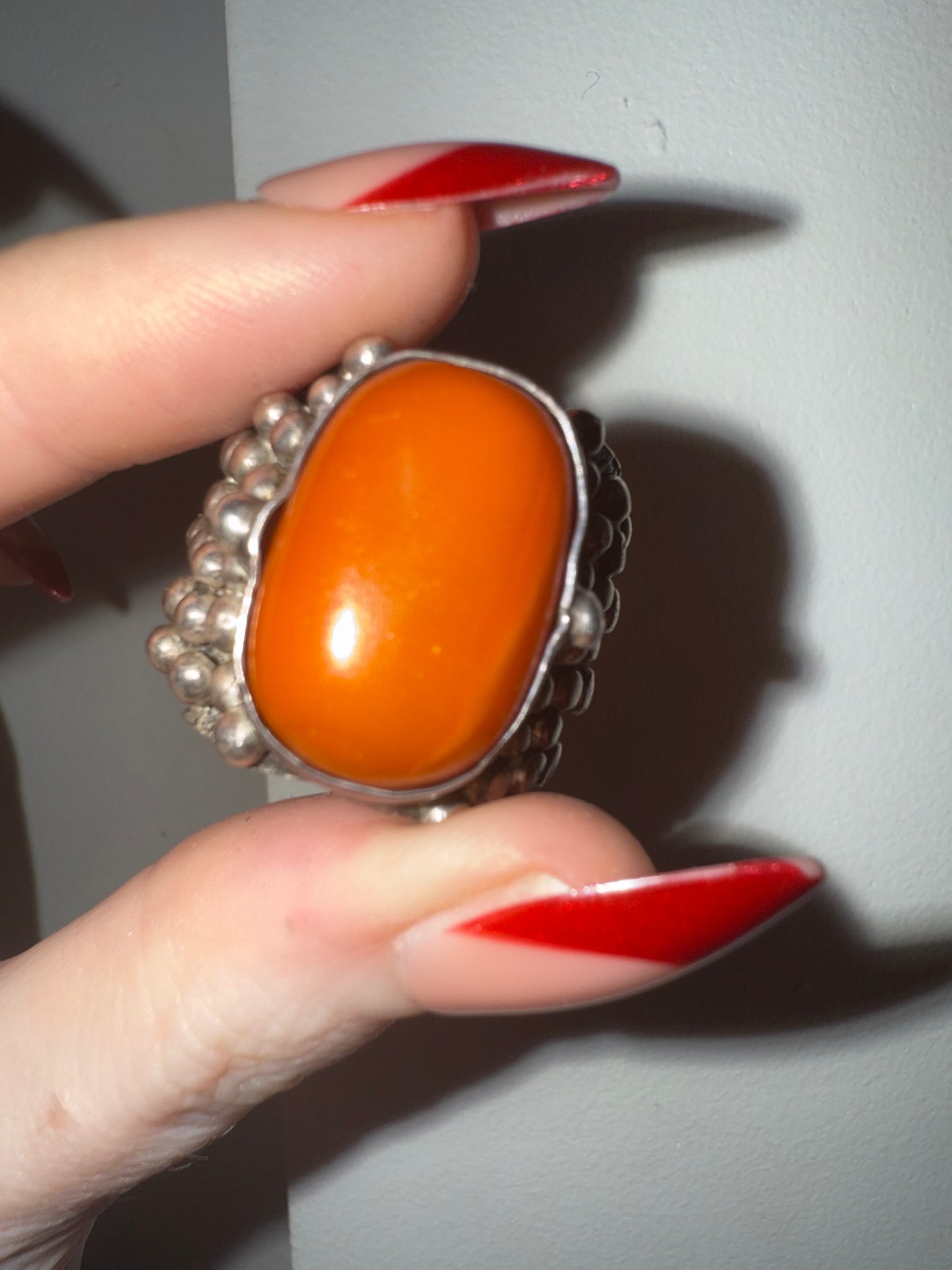 Iris Apfel's Highly Documented Vintage Silver Tibetan Amber Ring