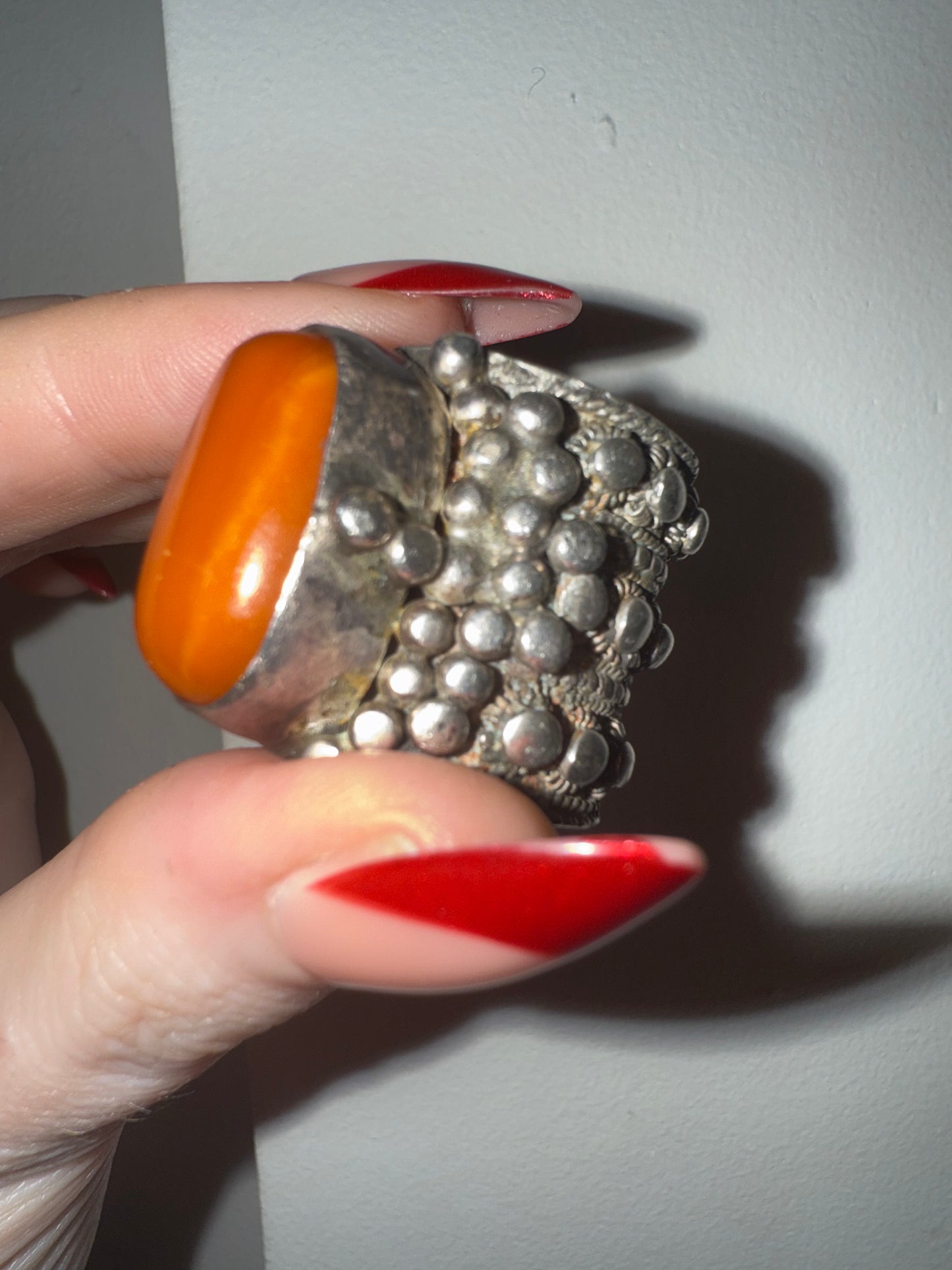 Iris Apfel's Highly Documented Vintage Silver Tibetan Amber Ring