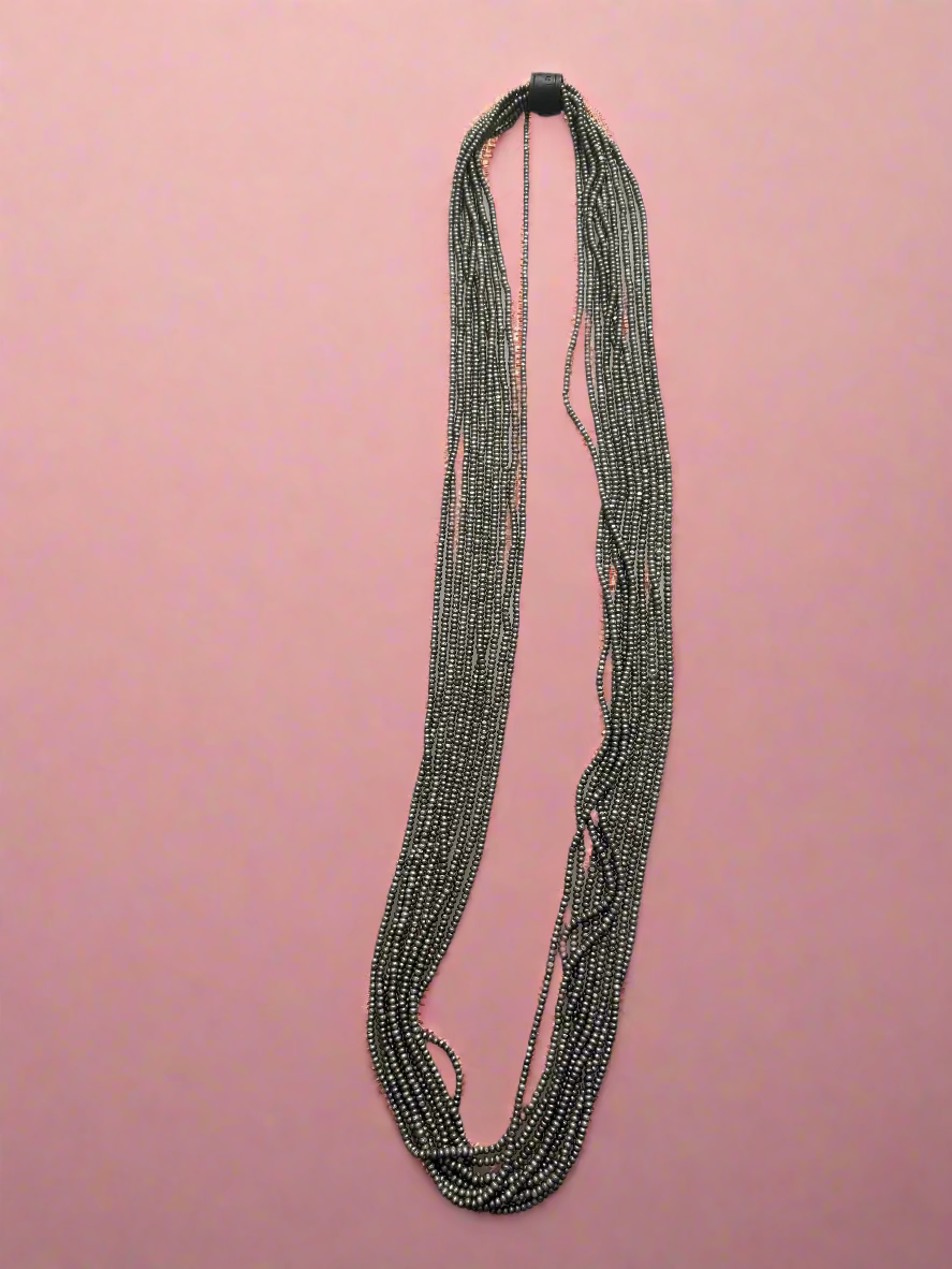 Iris Apfel's Vintage Dark Gray Jianhui London Extra Long Wood Beaded Necklace