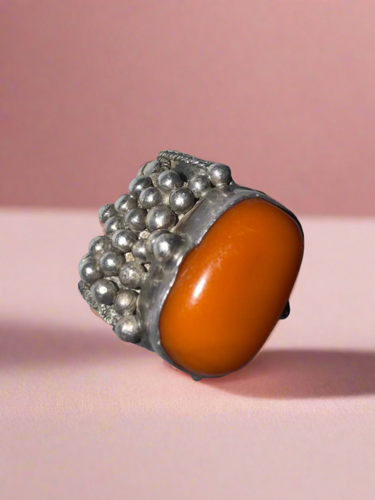 Iris Apfel's Highly Documented Vintage Silver Tibetan Amber Ring