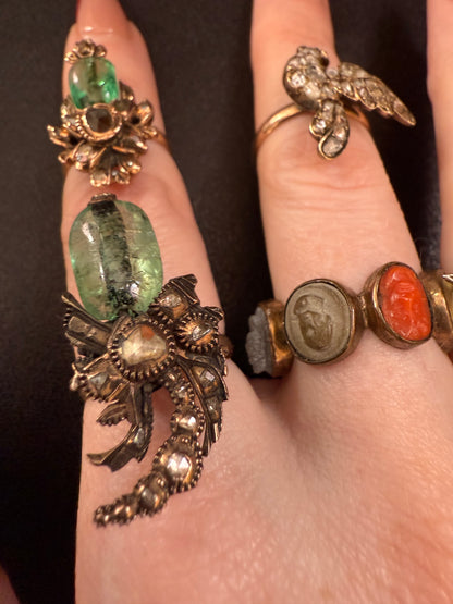 Iris Apfel's Antique Gold Chunky Emerald & Diamond Ring