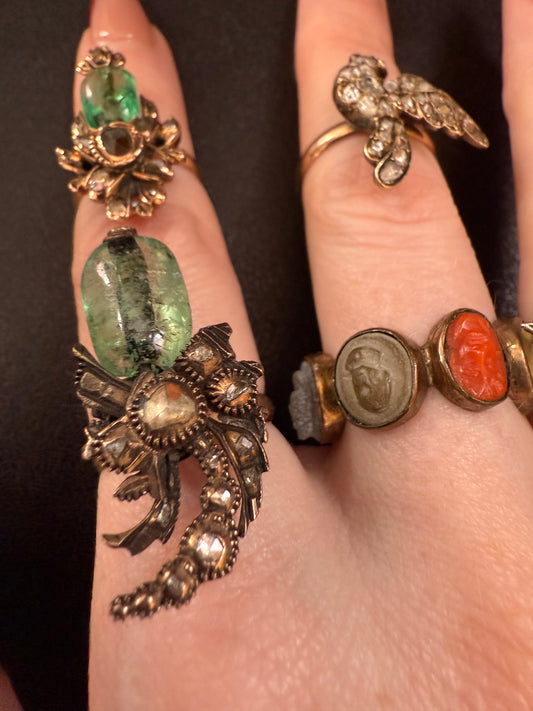 Iris Apfel's Antique Gold Chunky Emerald & Diamond Ring