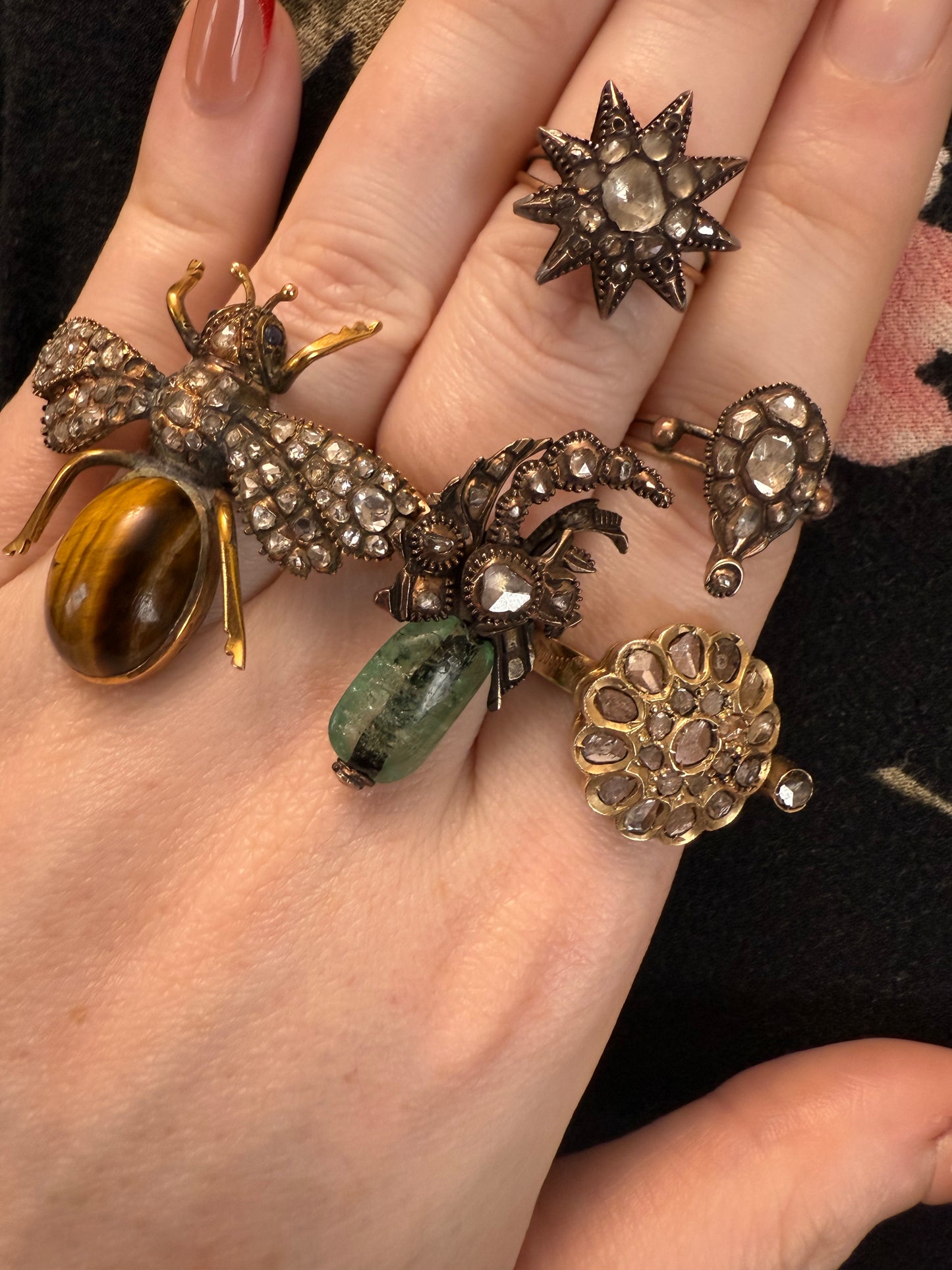 Iris Apfel's Antique 14K Gold Bug Diamond Tiger's Eye Ring