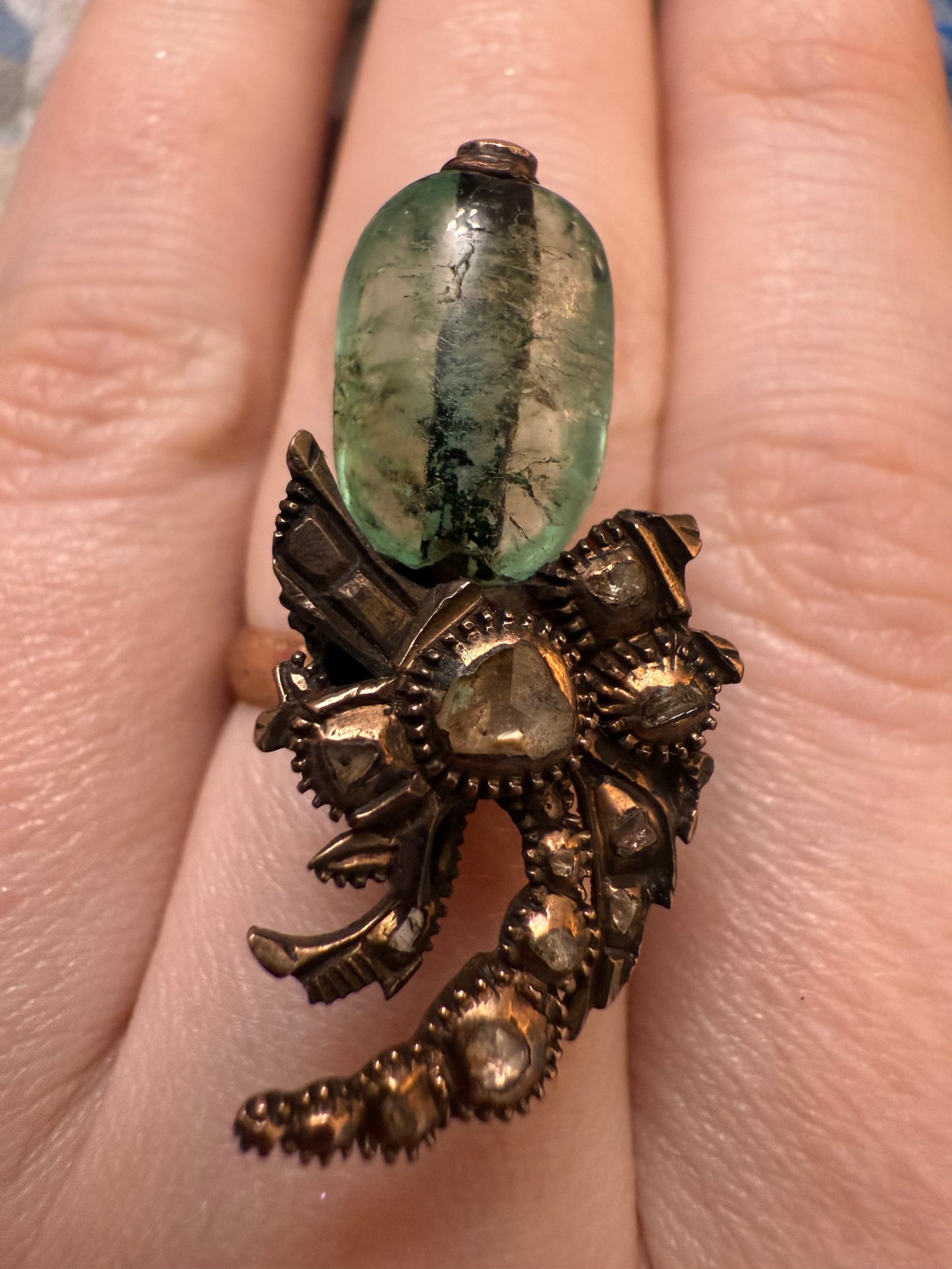 Iris Apfel's Antique Gold Chunky Emerald & Diamond Ring