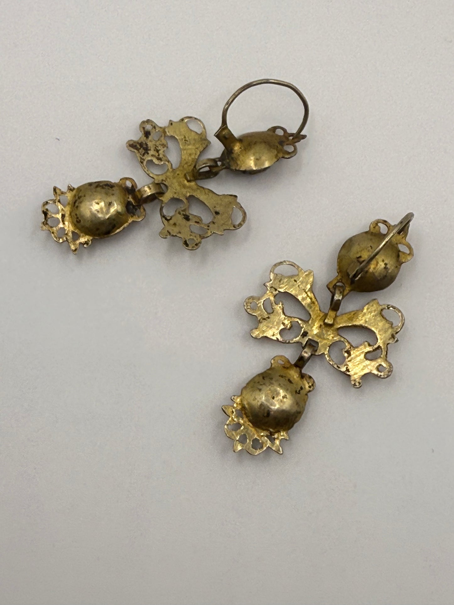 Iris Apfel's Antique Iberian 9K Solid Gold Green Bow Dangle Earrings