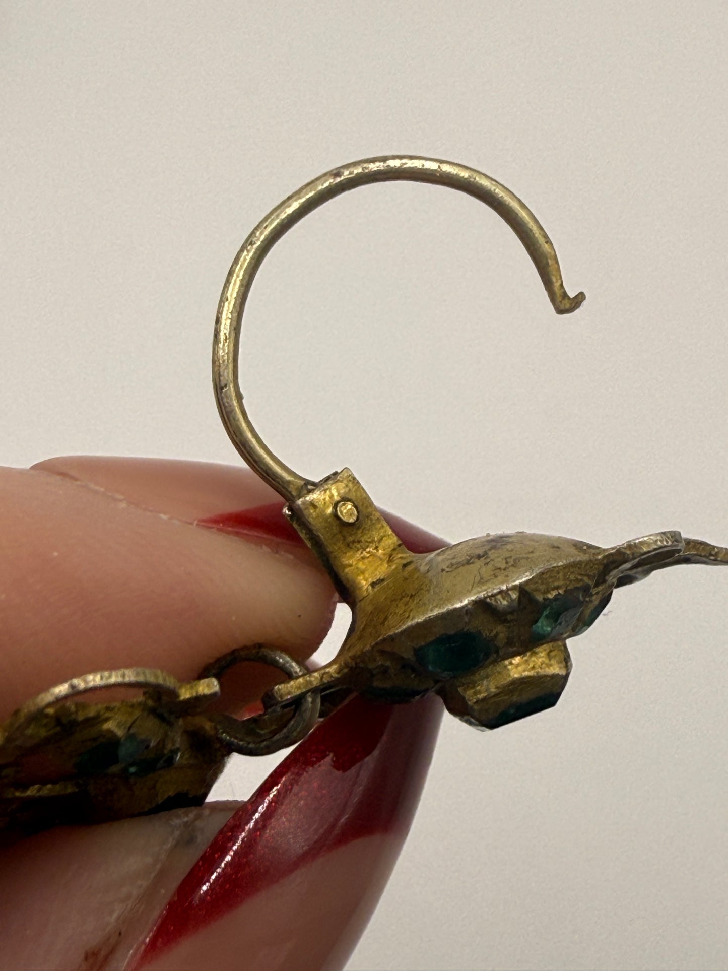 Iris Apfel's Antique Iberian Gold Green Bow Dangle Earrings