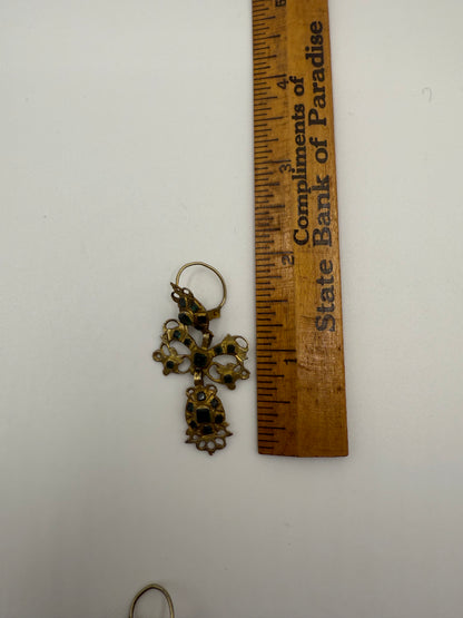 Iris Apfel's Antique Iberian 9K Solid Gold Green Bow Dangle Earrings