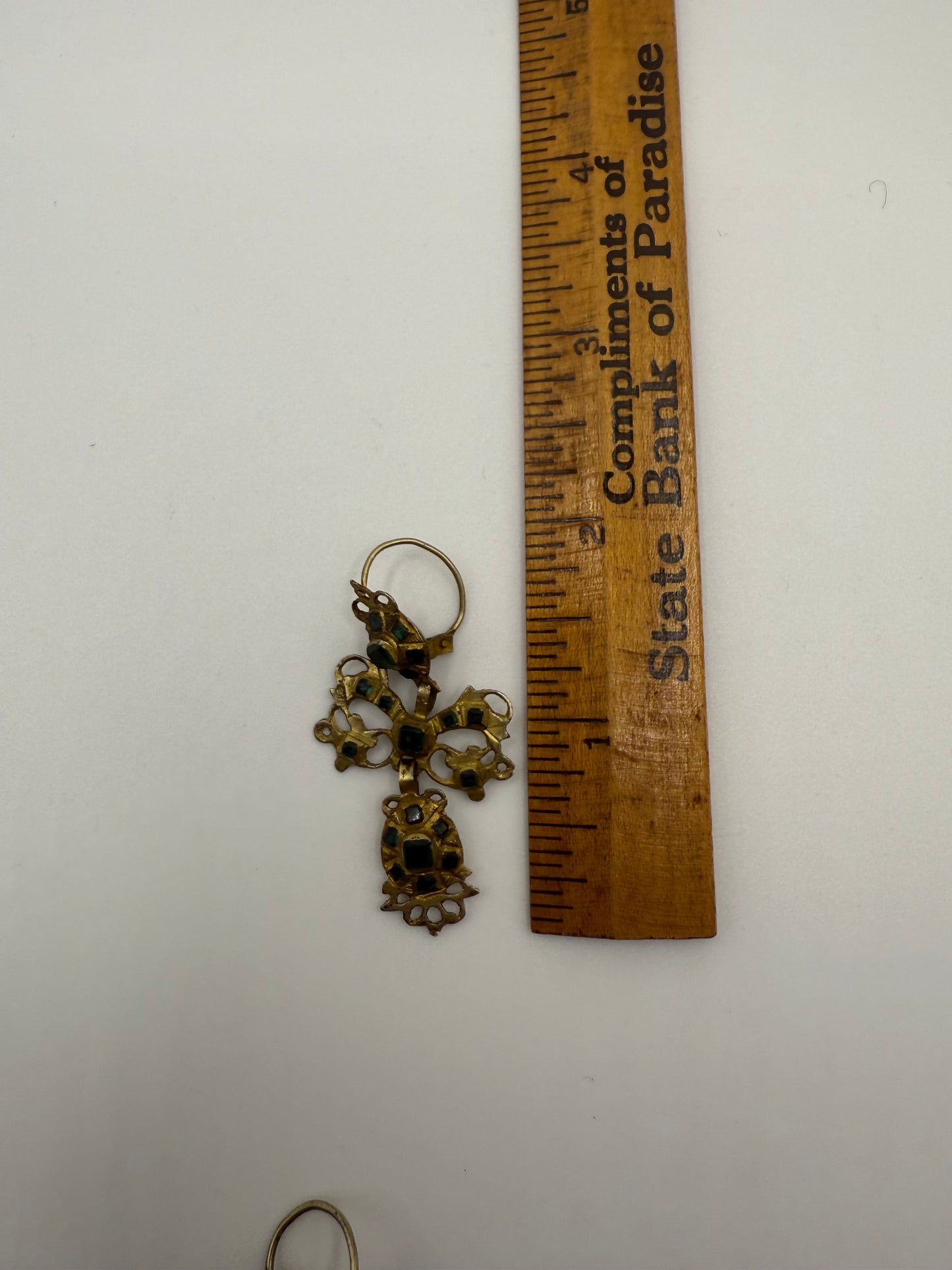 Iris Apfel's Antique Iberian Gold Green Bow Dangle Earrings