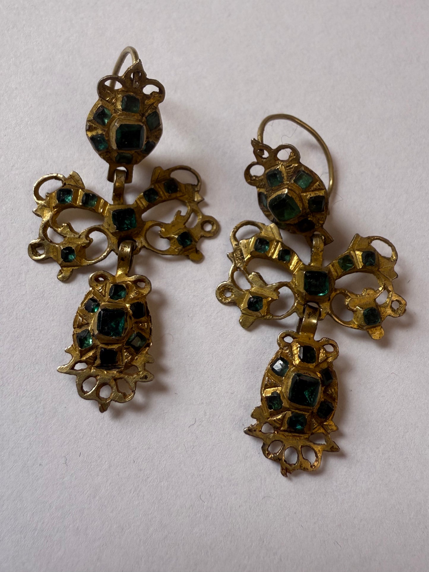 Iris Apfel's Antique Iberian 9K Solid Gold Green Bow Dangle Earrings