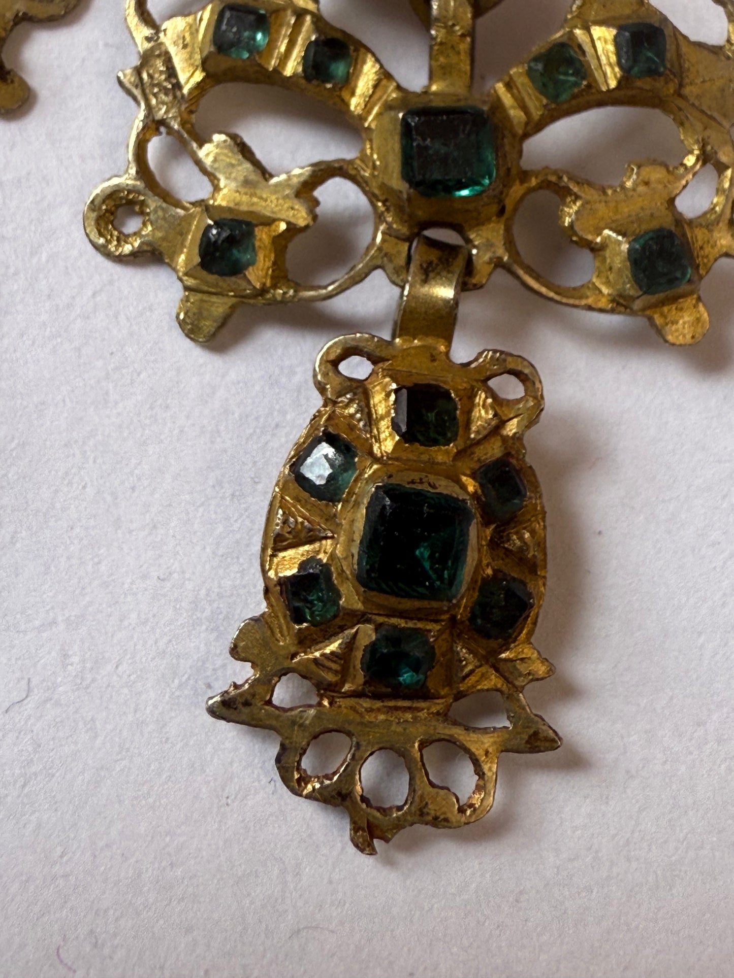 Iris Apfel's Antique Iberian 9K Solid Gold Green Bow Dangle Earrings