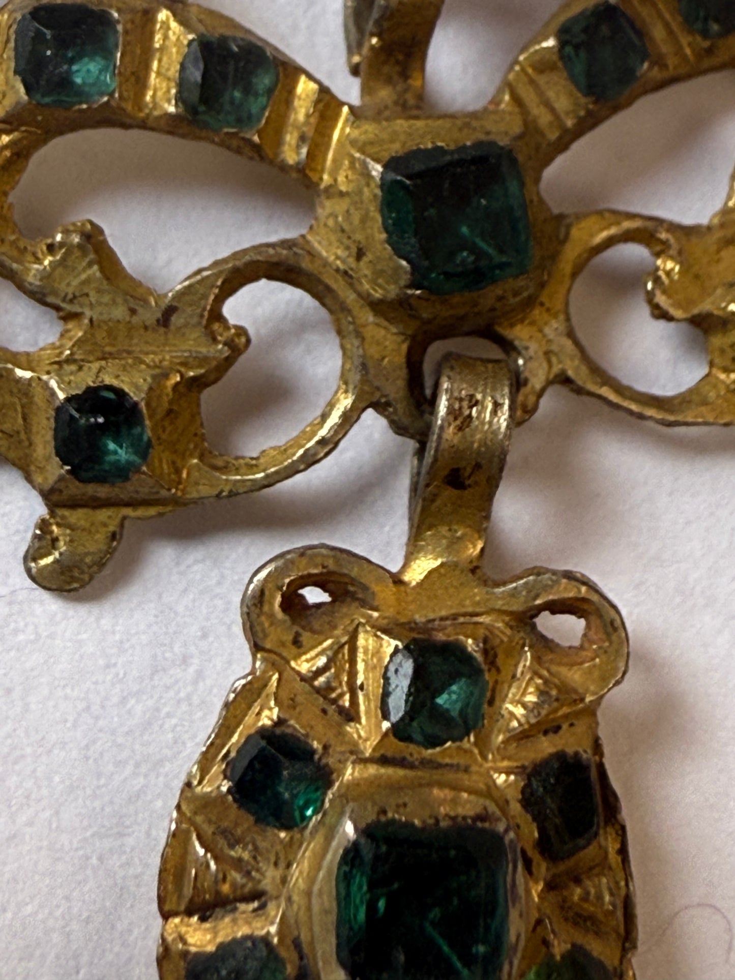 Iris Apfel's Antique Iberian 9K Solid Gold Green Bow Dangle Earrings