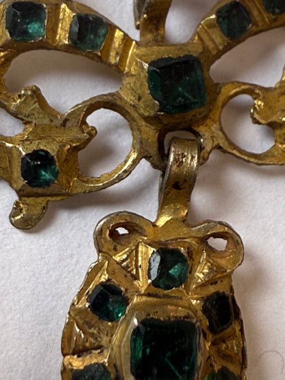 Iris Apfel's Antique Iberian 9K Solid Gold Green Bow Dangle Earrings