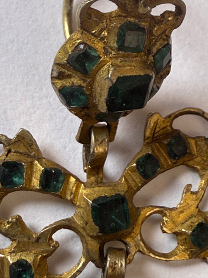 Iris Apfel's Antique Iberian 9K Solid Gold Green Bow Dangle Earrings