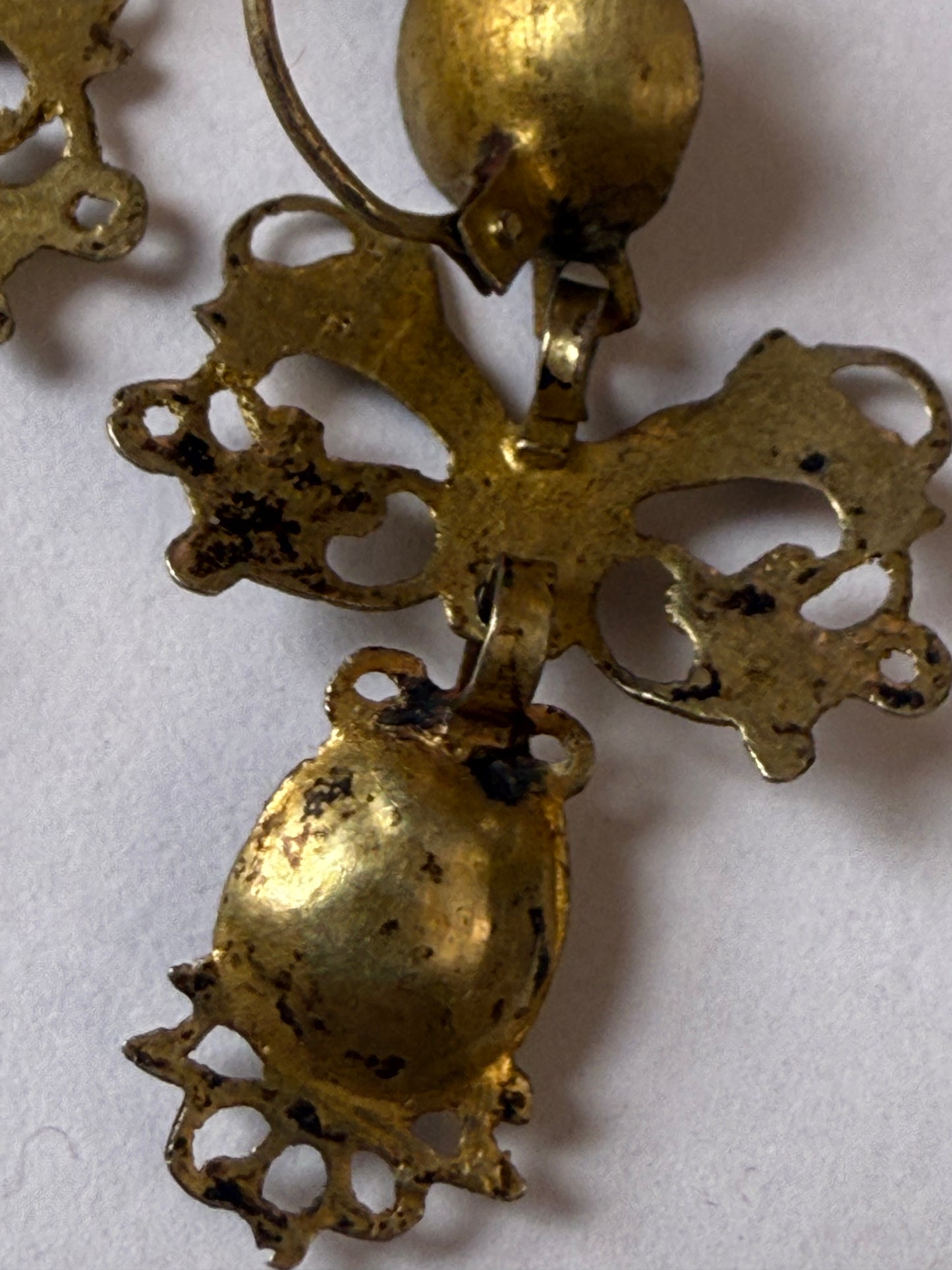 Iris Apfel's Antique Iberian 9K Solid Gold Green Bow Dangle Earrings