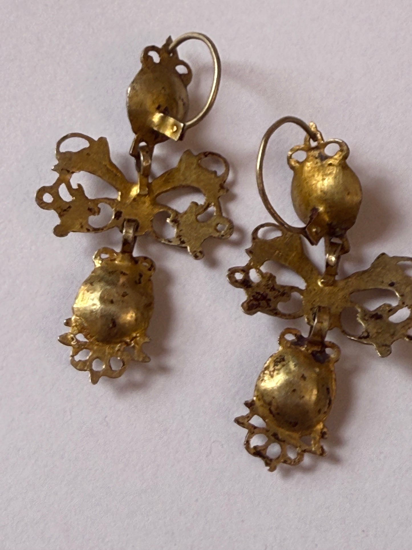 Iris Apfel's Antique Iberian Gold Green Bow Dangle Earrings