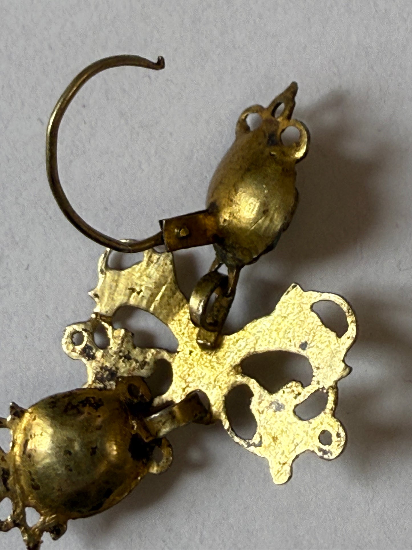 Iris Apfel's Antique Iberian Gold Green Bow Dangle Earrings