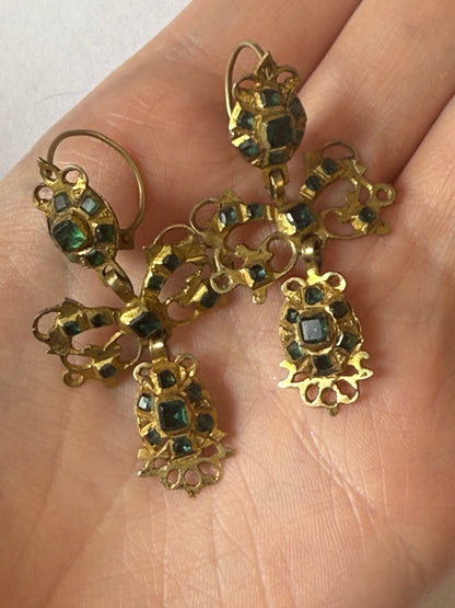 Iris Apfel's Antique Iberian 9K Solid Gold Green Bow Dangle Earrings