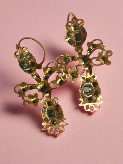 Iris Apfel's Antique Iberian 9K Solid Gold Green Bow Dangle Earrings