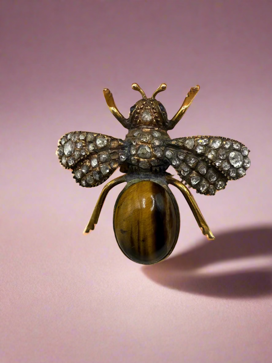 Iris Apfel's Antique 14K Gold Bug Diamond Tiger's Eye Ring