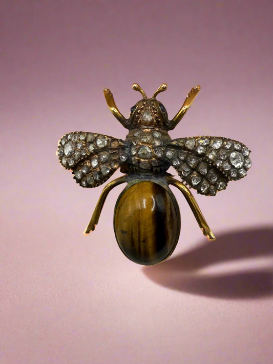 Iris Apfel's Antique 14K Gold Bug Diamond Tiger's Eye Ring