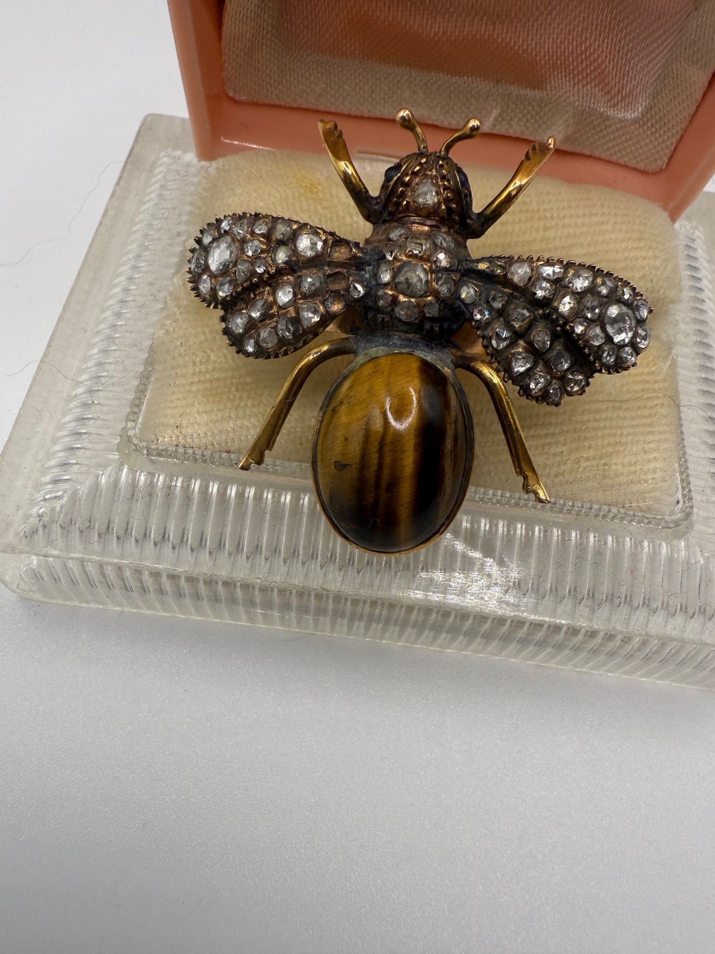 Iris Apfel's Antique 14K Gold Bug Diamond Tiger's Eye Ring